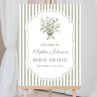 Sage Green Bridal Shower Welcome Sign Stripe Boho 