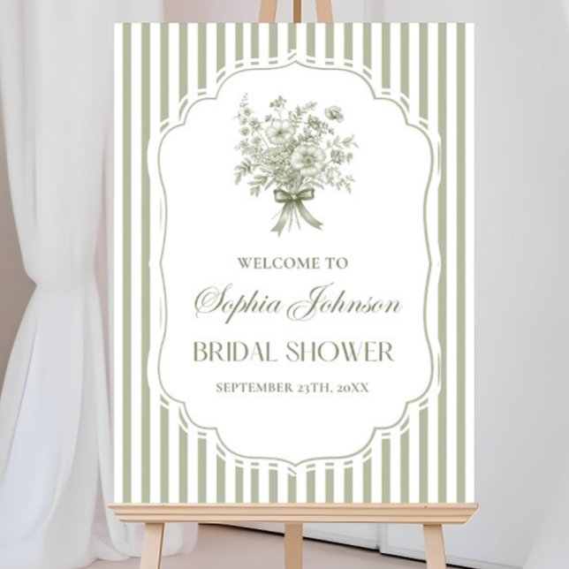 Sage Green Bridal Shower Welcome Sign Stripe Boho  (Creator Uploaded)