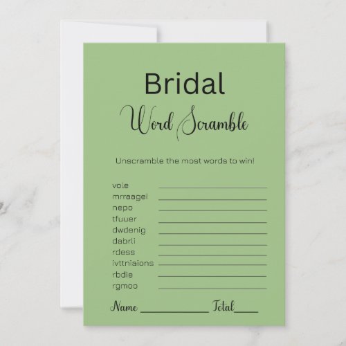 Sage Green Bridal Word Scramble Game Invitation