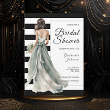 Sage Green Bride Black White Stripes Bridal Shower
