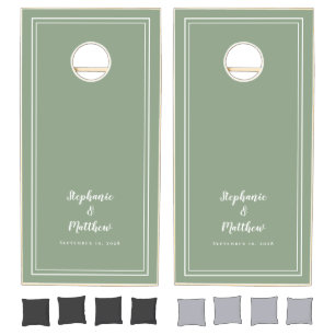 Sage Green Bride & Groom Wedding Party Cornhole Set