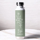 Sage Green Bride Hand Scripted Name Floral  Water Bottle<br><div class="desc">Celebrate in style with our Name Hand Scripted Bachelorette Bridal Party Thermal Wine Tumbler. Featuring an elegant, personalized script design, this tumbler is perfect for keeping beverages at the ideal temperature during your bridal festivities. Crafted from high-quality, insulated materials, it’s as practical as it is chic. Ideal for bachelorette parties,...</div>