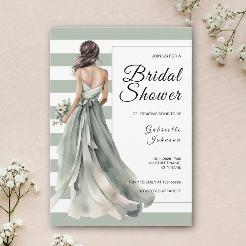 Sage Green Bride Stripes Polka Dot Bridal Shower Invitation
