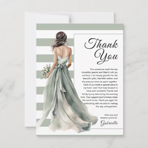 Sage Green Bride Stripes Polka Dot Bridal Shower Thank You Card