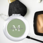 Sage Green Bridesmaid Initial and Name Compact Mirror<br><div class="desc">A personalized compact mirror for your wedding bridesmaid or maid of honor that has her initial and name on a trendy,  sage green color background. Edit to replace initial and name. Select your compact mirror style.</div>