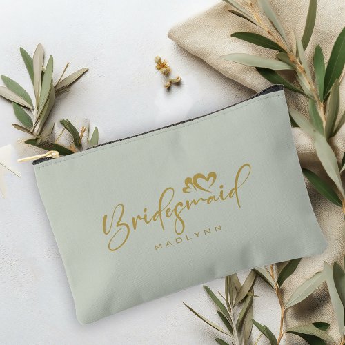 Sage Green Bridesmaid Script Name Cosmetic Gift Accessory Pouch