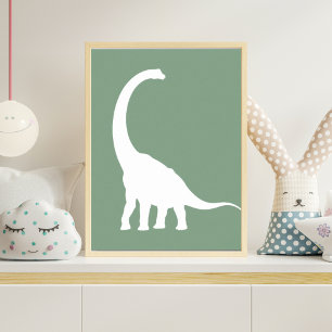 Sage Green Brontosaurus Dinosaur Nursery Wall Art