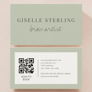 Sage Green Brow Artist QR Code Business Card