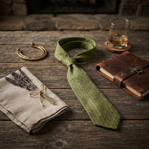 Sage Green Brown Polka Dot Foulard Neck Tie