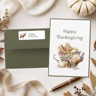 Sage Green Brown Turkey Thanksgiving Address Label