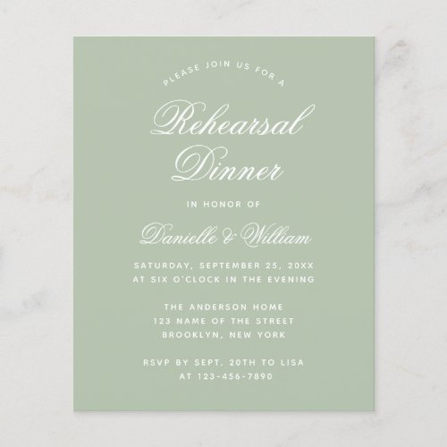 Sage Green Budget Rehearsal Dinner Invitation