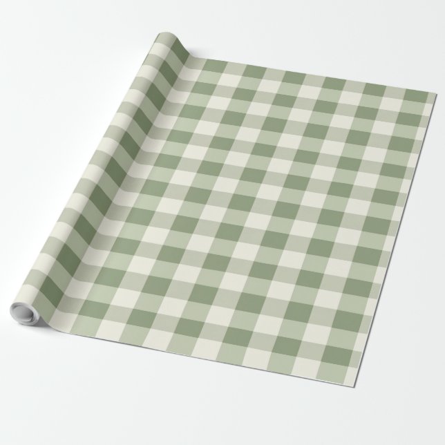 Sage Green Buffalo Check Plaid Gift Wrapping Paper (Unrolled)