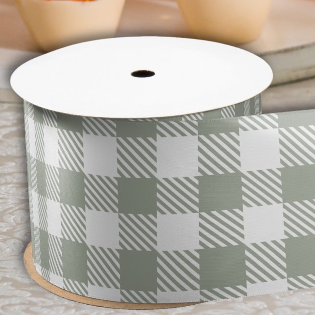 Sage Green Buffalo Plaid Gingham Checked Country  Satin Ribbon (Creator Uploaded)