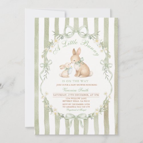 Sage Green Bunny Baby Shower Boy Girl Invitation