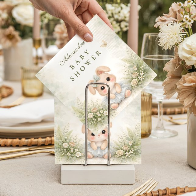 Sage Green Bunny Floral Baby Shower Napkins (Creator Uploaded)