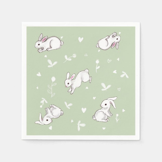 Sage Green Bunny Paper Napkins (Front)