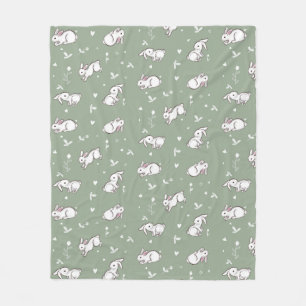 Sage Green Bunny Patterned Fleece Blanket