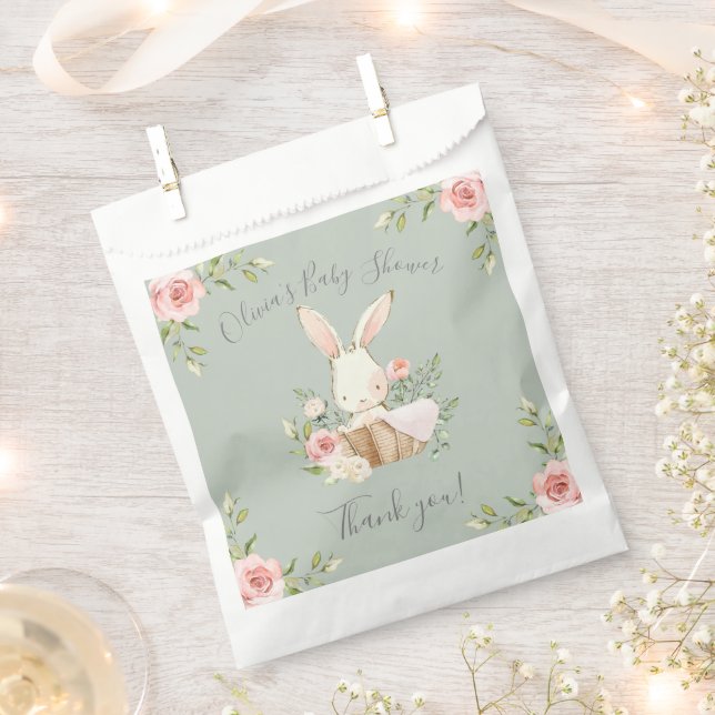 Sage Green Bunny Rabbit Baby Shower Favor Bag (Clipped)