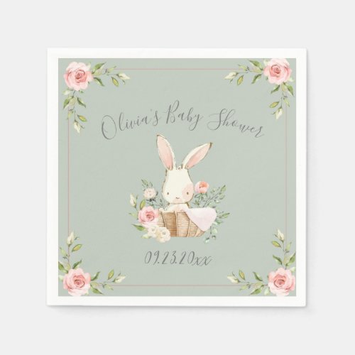 Sage Green Bunny Rabbit Baby Shower  Napkins