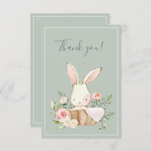 Sage Green Bunny Rabbit Flat Thank You Card