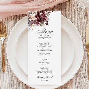 Sage Green & Burgundy Floral Wedding Menu