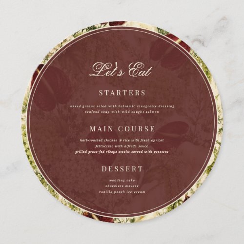 Sage Green & Burgundy Guest Name Round Wedding Menu