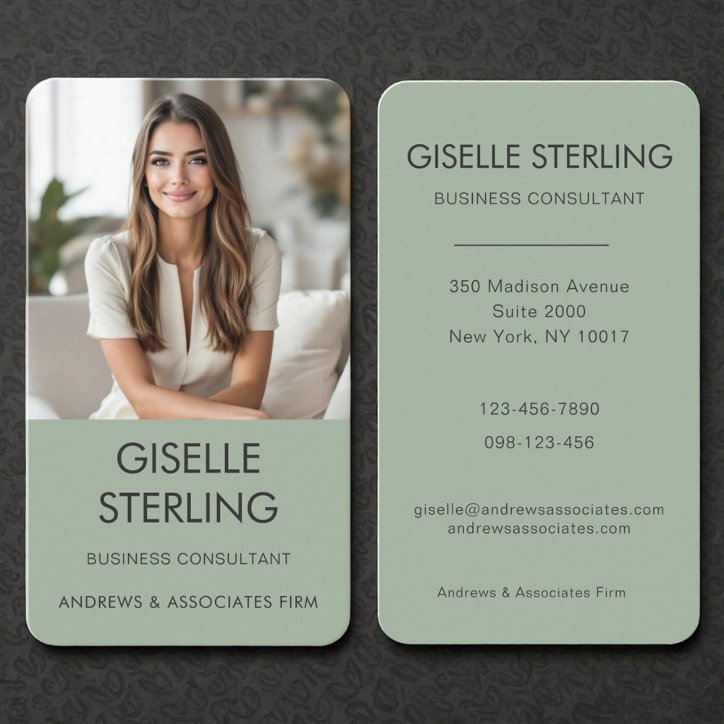 Sage Green Business Consultant Photo Business Card