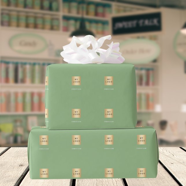 Sage green business corporate logo wrapping paper (Creator Uploaded)