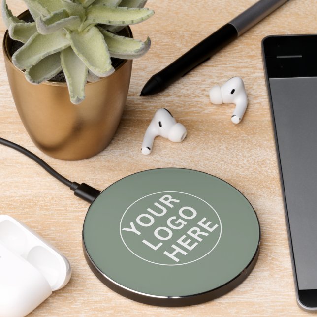 Sage Green Business Logo Charger Branded Tech (Desk 2)