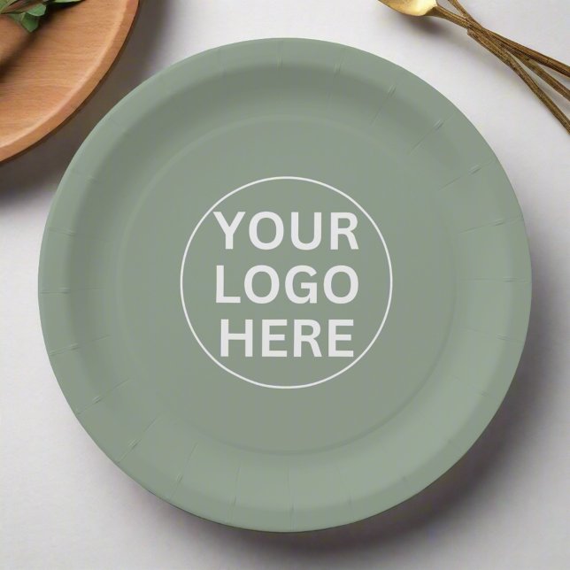 Sage Green Business Logo Event Promotional branded Paper Plates (Creator Uploaded)