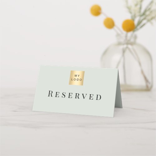 Sage Green business logo reserved table Place Card