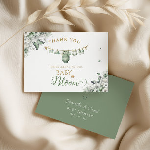 Sage Green Butterfly Floral Baby in Bloom Thank You Card