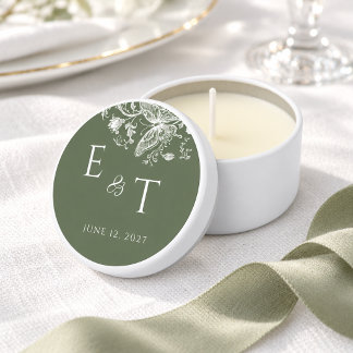 Sage Green Butterfly Floral Monogram Wedding Mini Candle Favors