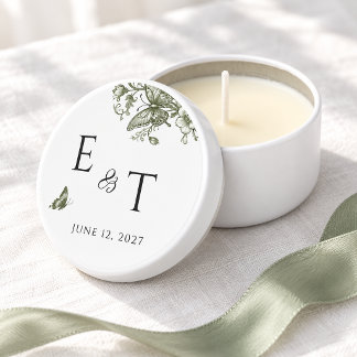 Sage Green Butterfly Floral Monogram Wedding Mini Candle Favors