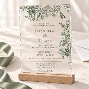 Sage Green Butterfly Floral Wedding Invitation