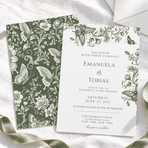 Sage Green Butterfly Floral Wedding Invitation