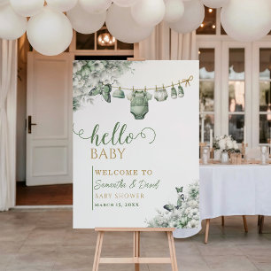 Sage Green Butterfly Hello Baby Shower Welcome Foam Board