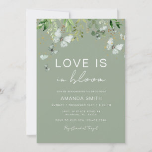 Sage Green Butterfly Loves in Bloom Bridal Shower Invitation