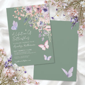 Sage Green Butterfly Wildflower Bridal Shower Invitation