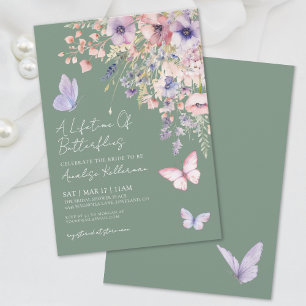 Sage Green Butterfly Wildflower Bridal Shower Invitation