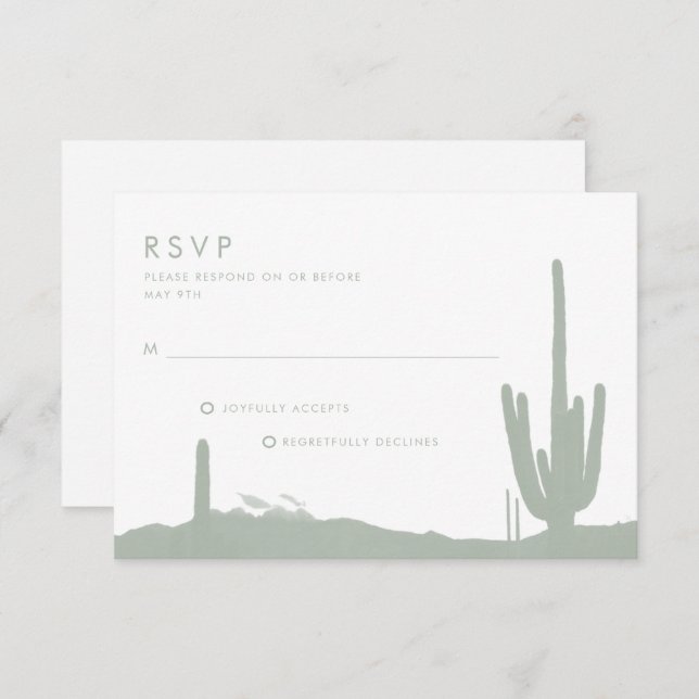 Sage Green Cactus Desert Wedding RSVP Card (Front/Back)