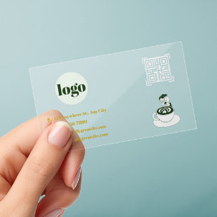 Sage Green Cafe Business Card Latte Art Clear Business Cards