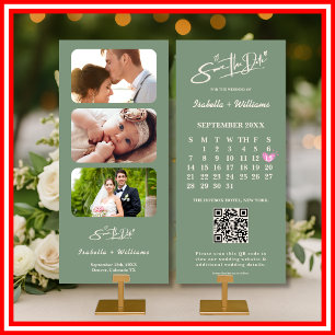 Sage Green Calendar   QR Code Save the Date