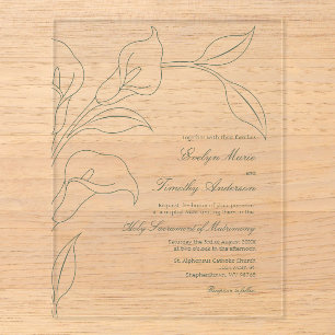 Sage Green Calla Lily Catholic Wedding Invitation