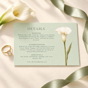 Sage Green Calla Lily Wedding Details Card