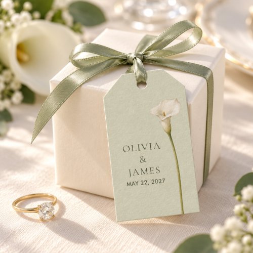 Sage Green Calla Lily Wedding Favor Gift Tag