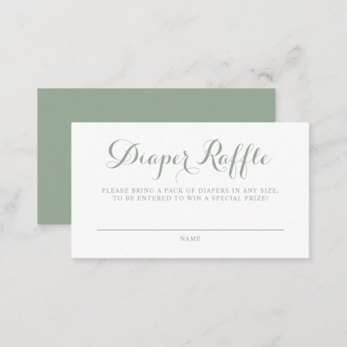 Sage Green Calligraphy Baby Shower Diaper Raffle Enclosure Card