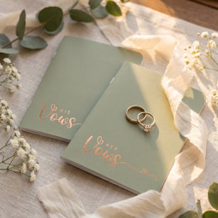 Sage Green Calligraphy Classy Wedding Foil Vow Books