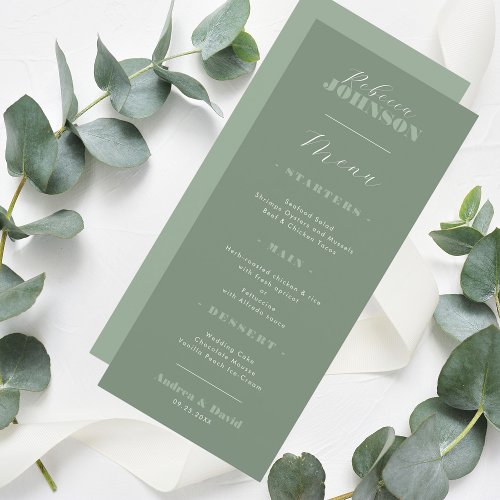 Sage Green Calligraphy Guest Name Wedding Dinner Menu