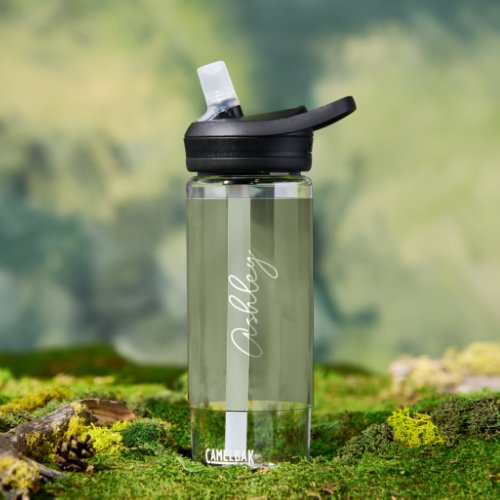 Sage Green Calligraphy Handwriting Name  Water Bottle